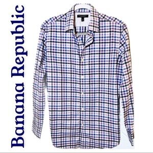 BANANA REPUBLIC Plaid Cotton Slim Fit Non-Iron Button Up Casual Shirt, Small